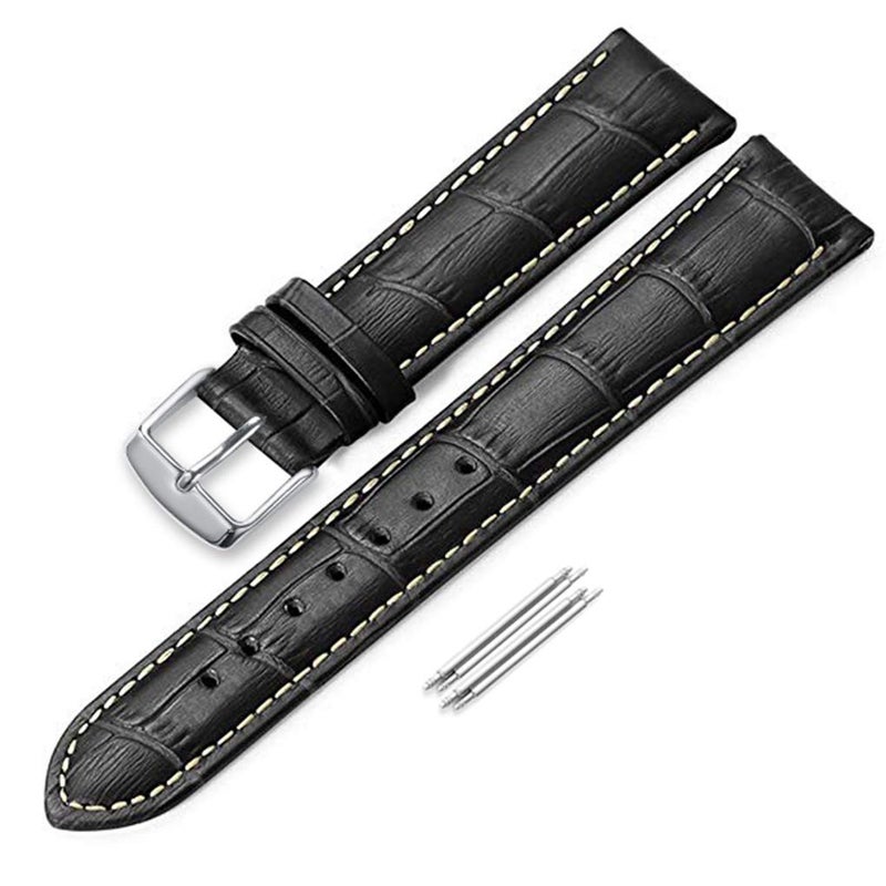 iStrap Leather Watch band Alligator Grain Calfskin Replacement Strap Stainless Steel Buckle Bracelet for Men Women-18mm 19mm 20mm 21mm 22mm 24mm-Black Brown - Image 1